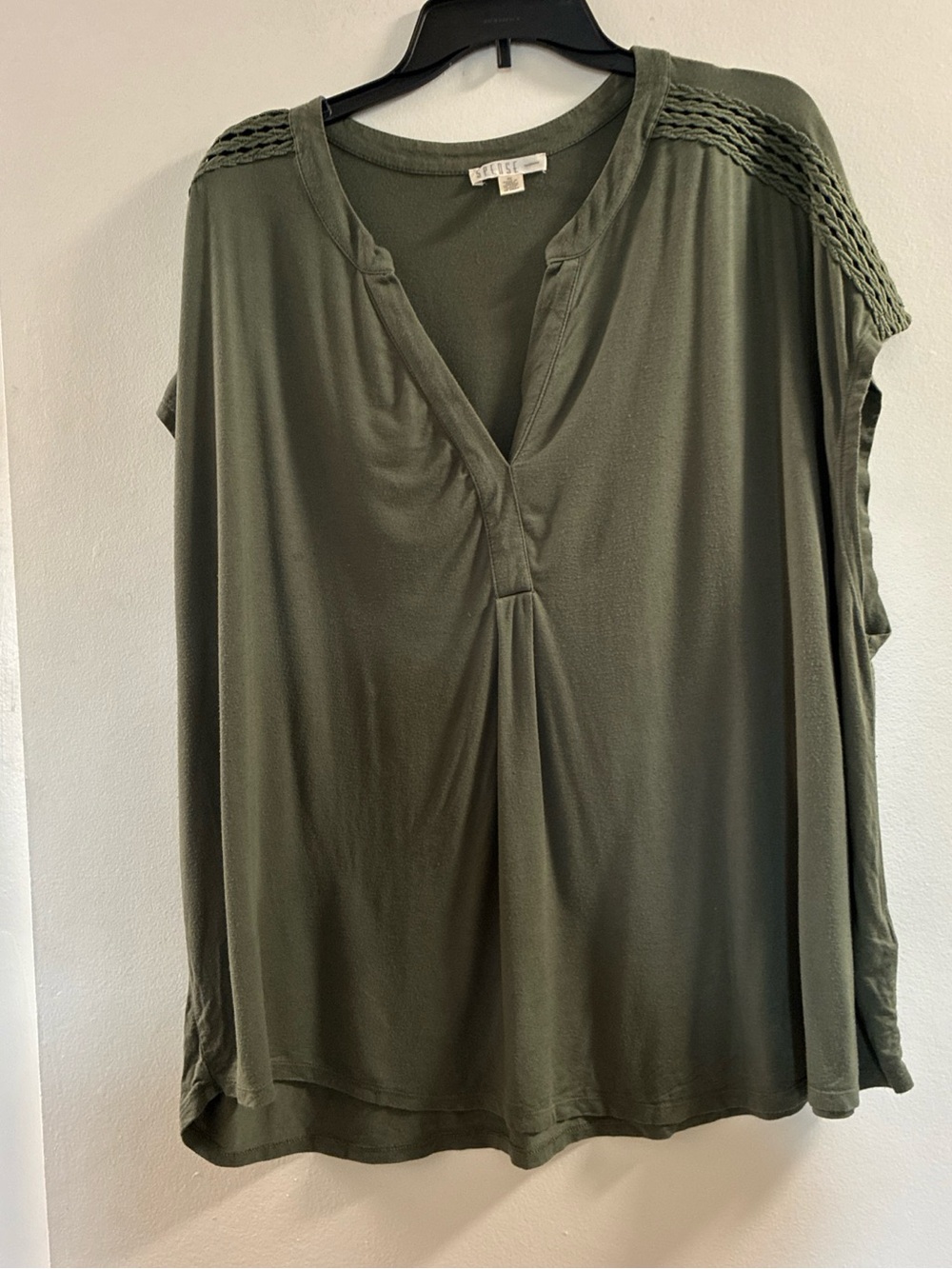 Spense Olive Green V-Neck Braided Shoulder Tunic